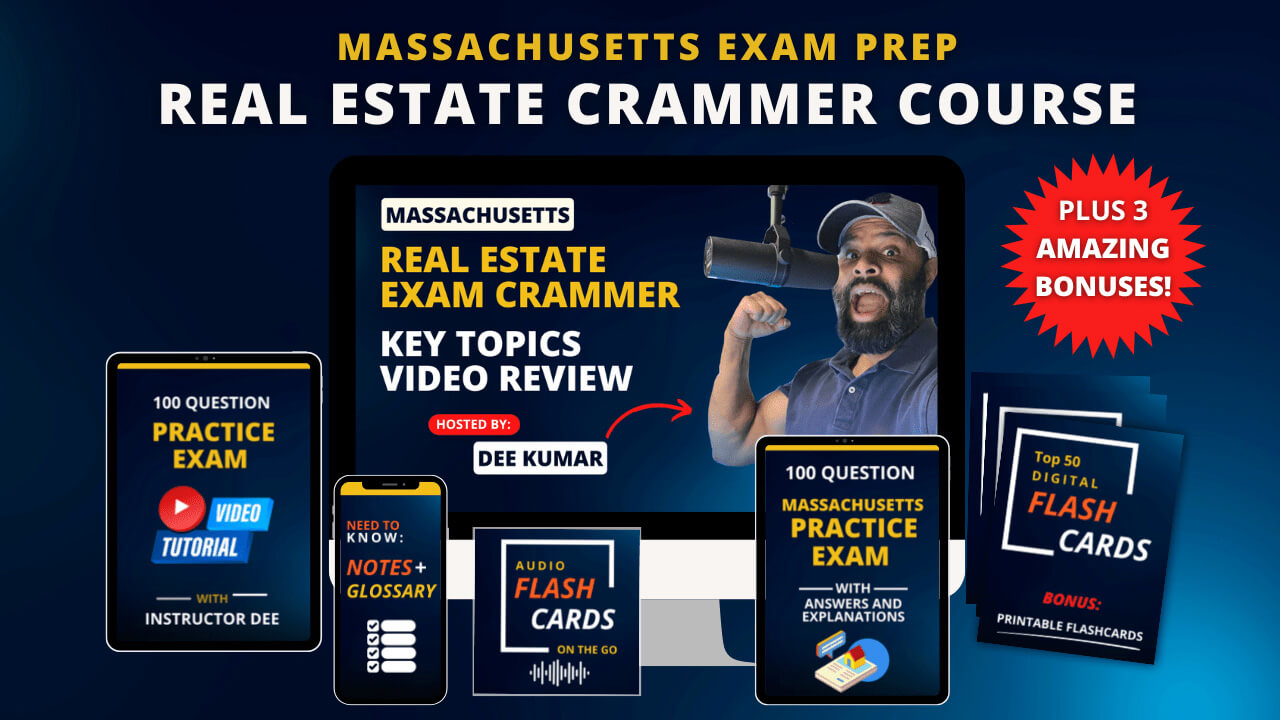 Massachusetts Real Estate Exam Crammer designed in collaboration with top Massachusetts real estate schools.